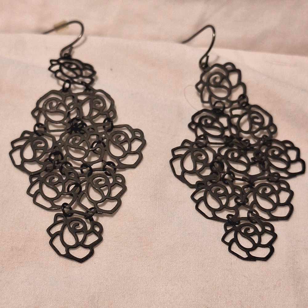 Black Rose Dangle Earrings